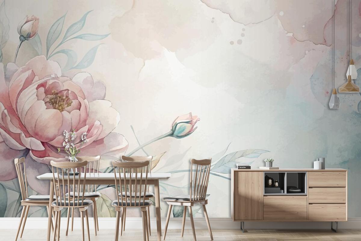 Soft Pastel Floral Watercolor Living Room Wallpaper Mural