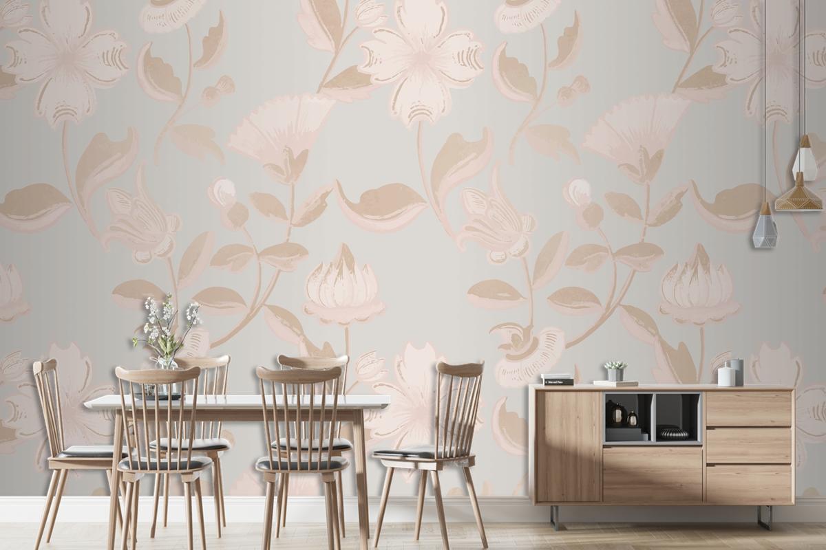 Vintage Neutral Floral Pattern Living Room Wallpaper Mural