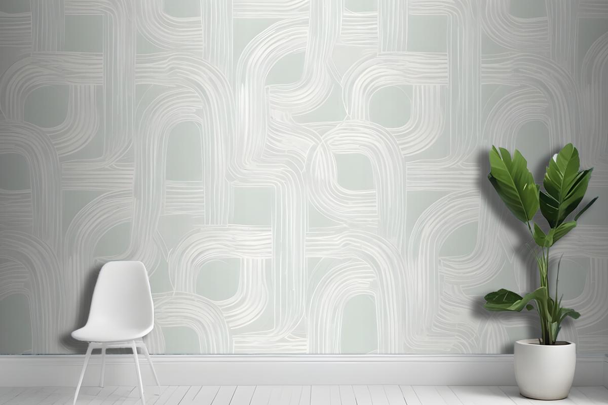 A Seamless Geometric Pattern With Interlocking Curved Shapes In Shades Of White And Light Green Wallpaper Mural