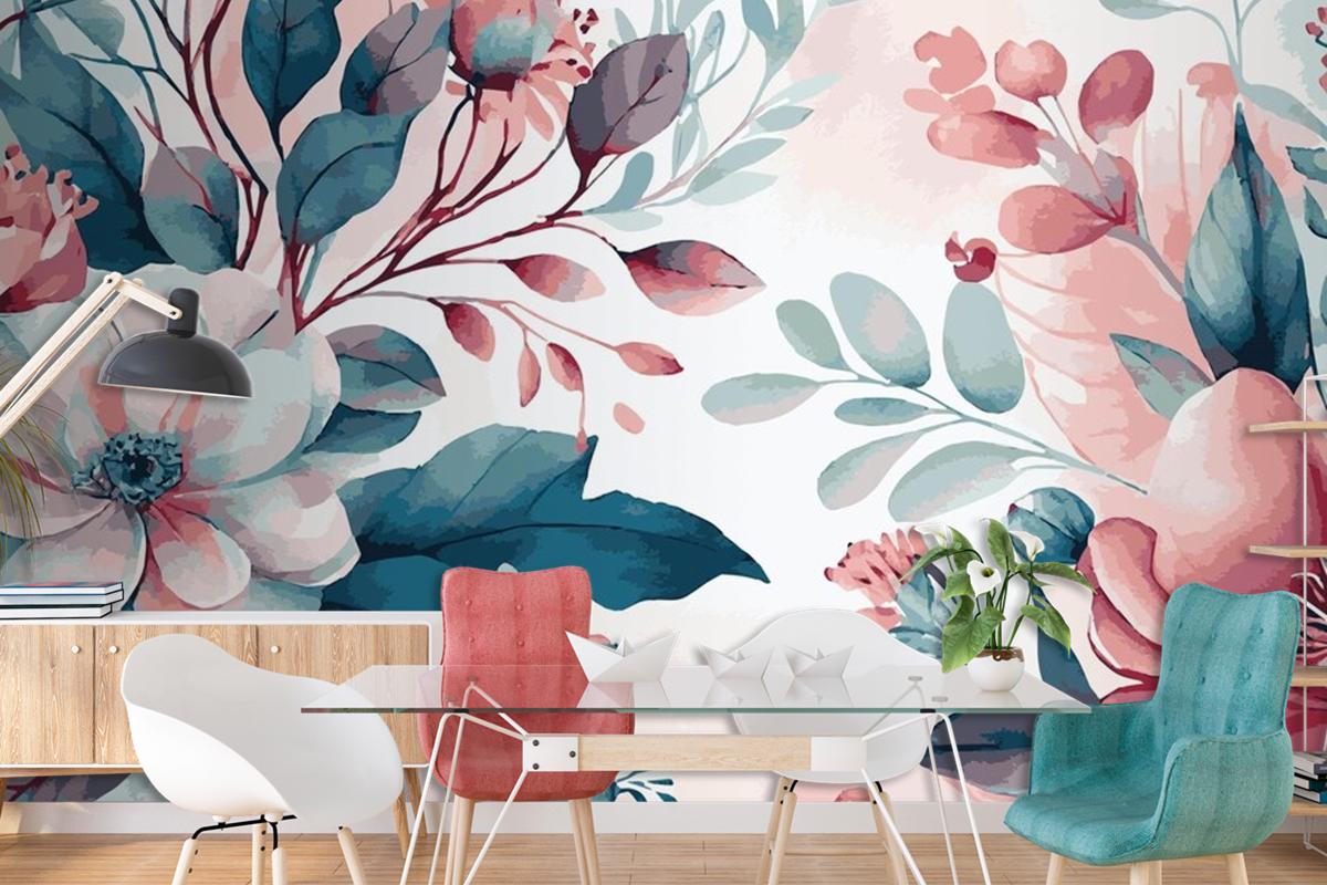Abstract Floral Art Background Template Botanical Watercolor Wallpaper Mural