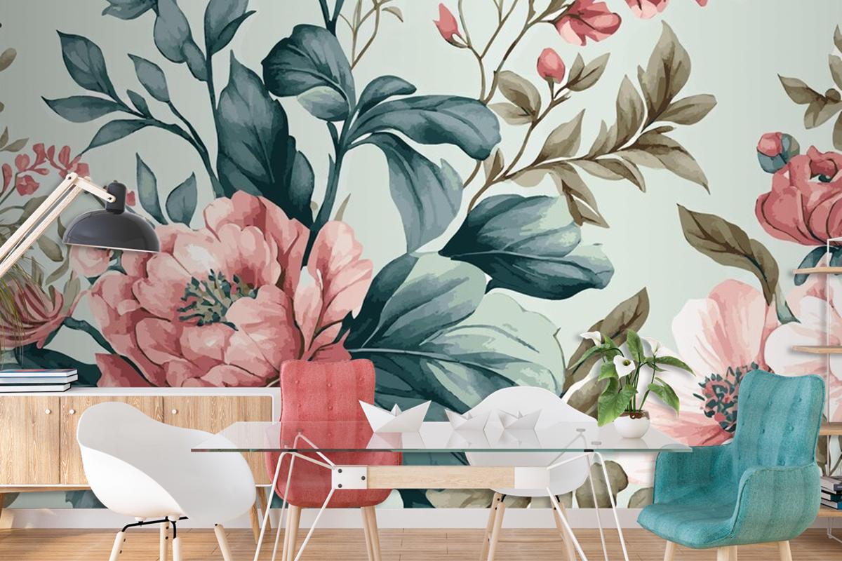 Abstract Floral Art Template Botanical Watercolor Wallpaper Mural