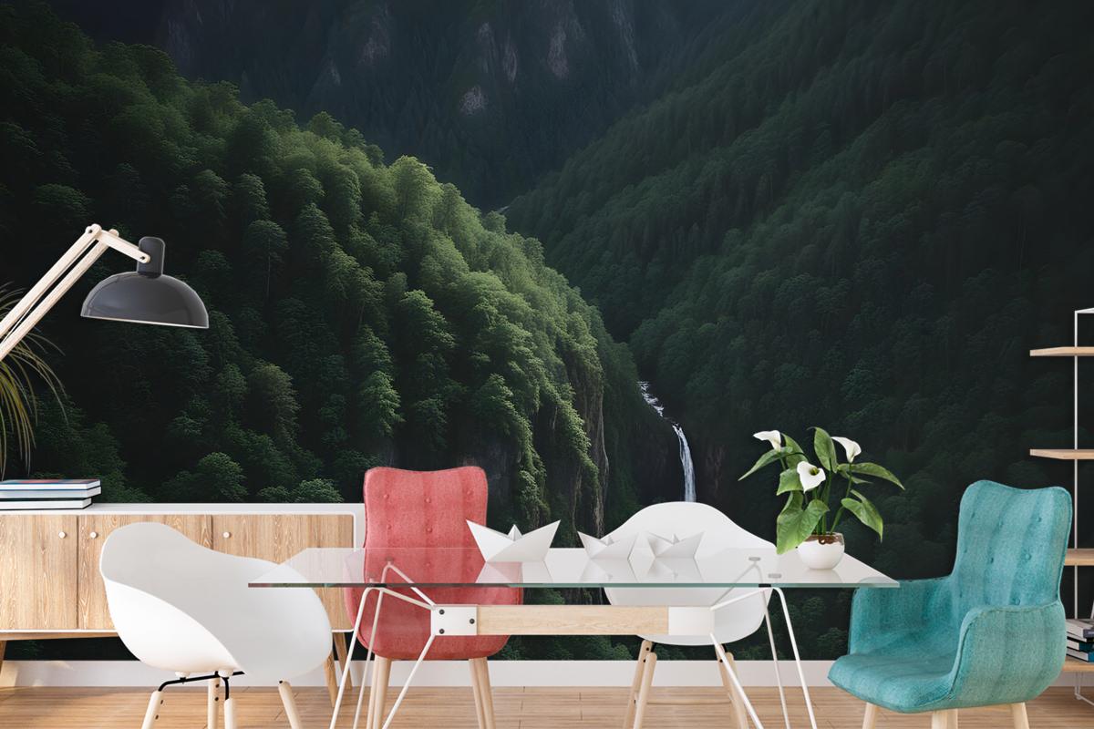 Aerial Nature Forest On Mountains View Wallpaper Mural
