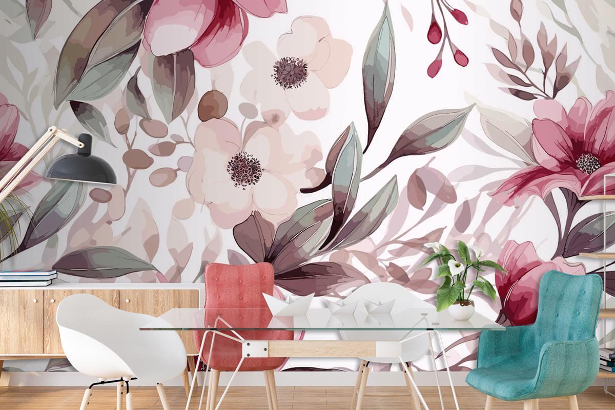 Artistic Hand Drawn Floral Ornament Pattern Wallpaper Mural