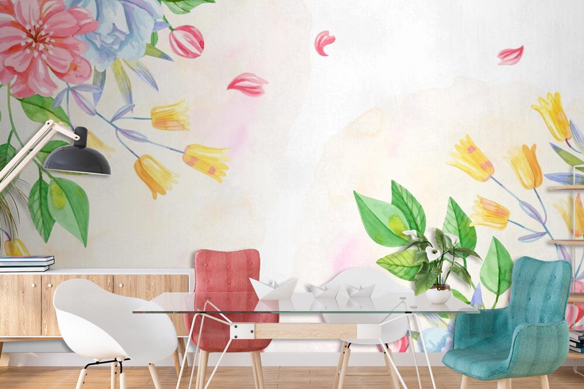 Background Pastel Colors Watercolor Flowers Wallpaper Mural