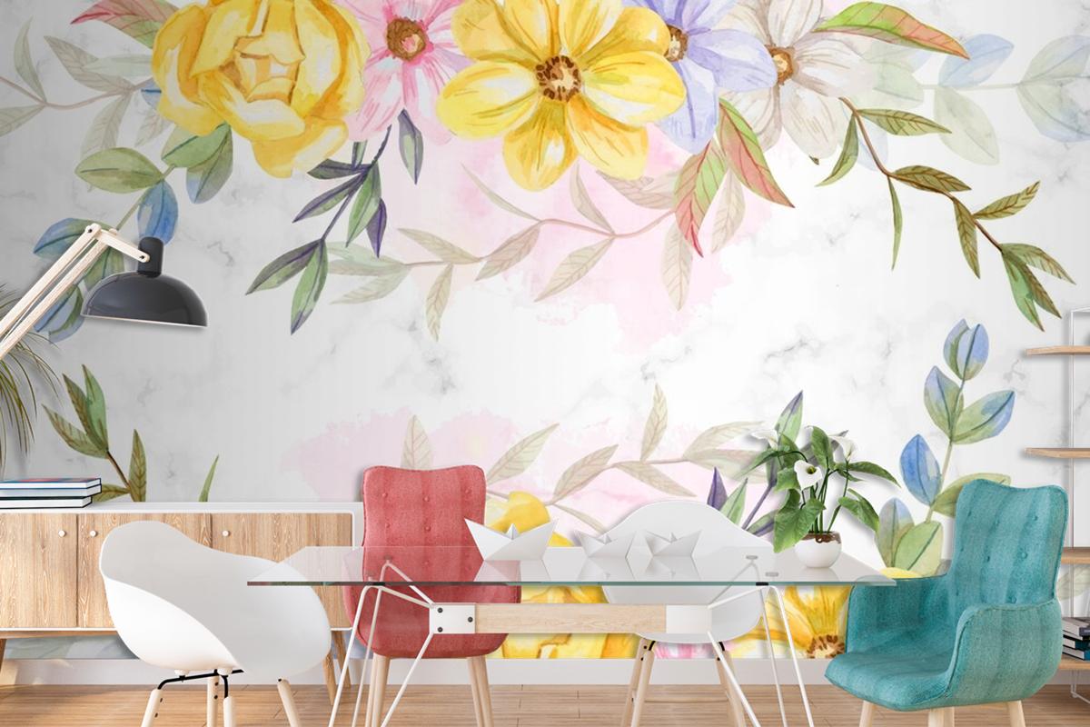 Background Watercolor Flowers In Pastel Colors Wallpaper Mural
