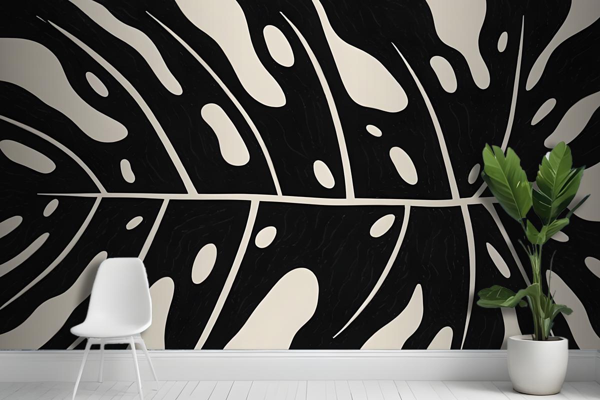 Black And White Abstract Pattern With Organic Shapes And Lines Wallpaper Mural