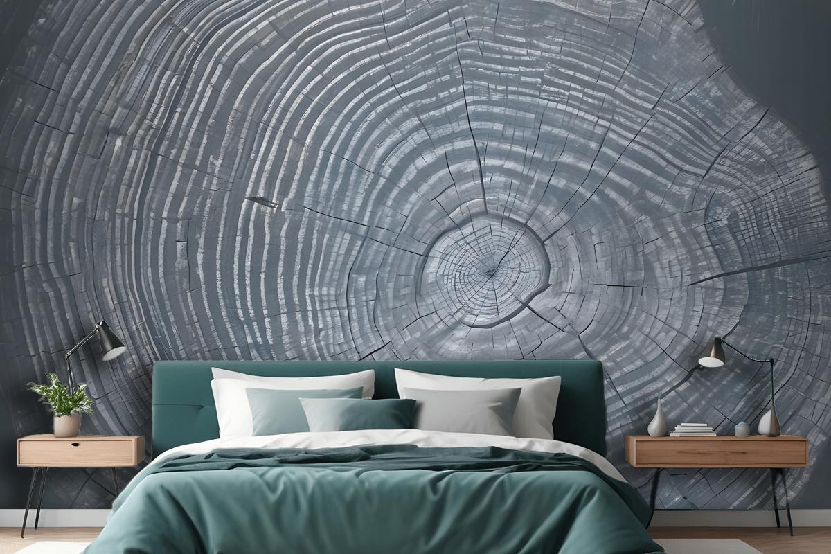 Blue Gray Wood Grain Print Wallpaper Mural