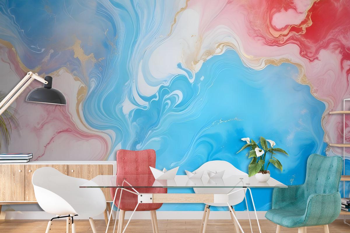 Blue Marble With Red Splash Wallpaper Mural