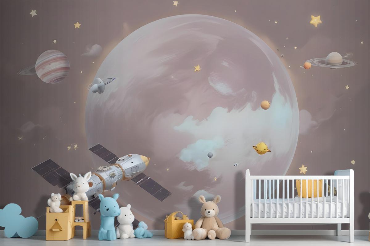 Cartoon Planets And Starry Space Wallpaper Mural