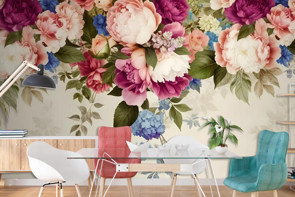 Classical Colorful Vine Flowers Bedroom Wallpaper Mural