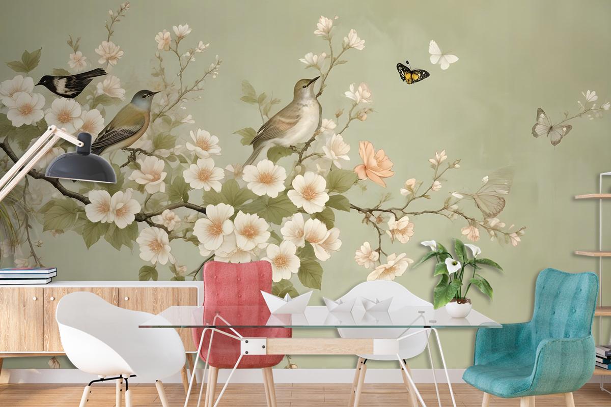 Cream Begonia Blossom Floral Art Bedroom Wallpaper Mural