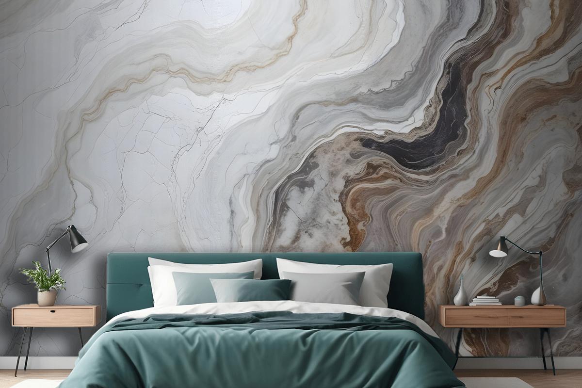 Dark Marble Gray And Brown Waves Bedroom Wallpaper Mural