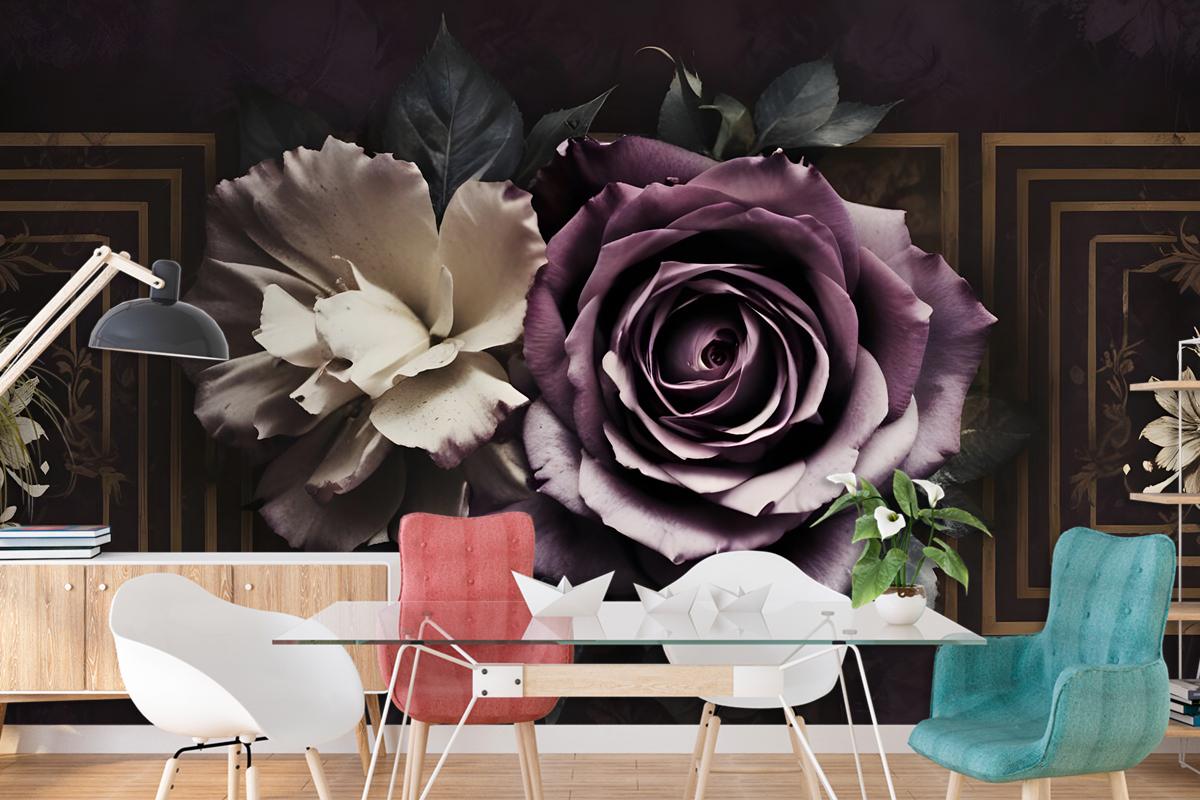 Dark Rose Floral Bedroom Wallpaper Mural