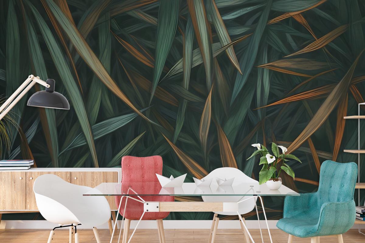Dark Tropical Exotic Palm Leaf Wallpaper Mural