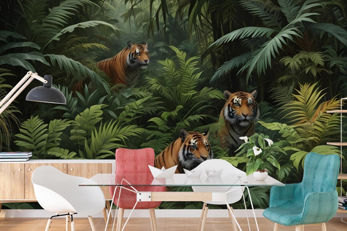 Dark Tropical Trees With Leopards Wallpaper Mural