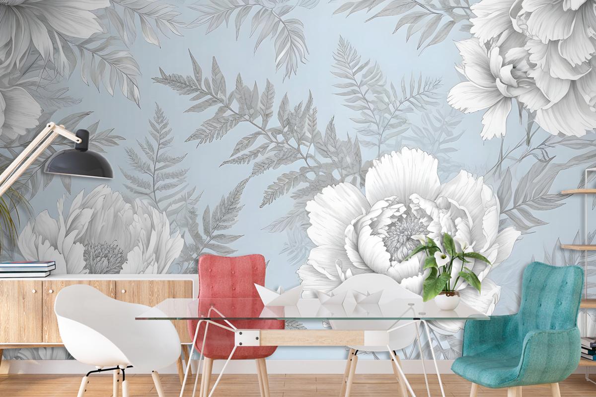 Drawing Floral Bouquet Art Bedroom Wallpaper Mural