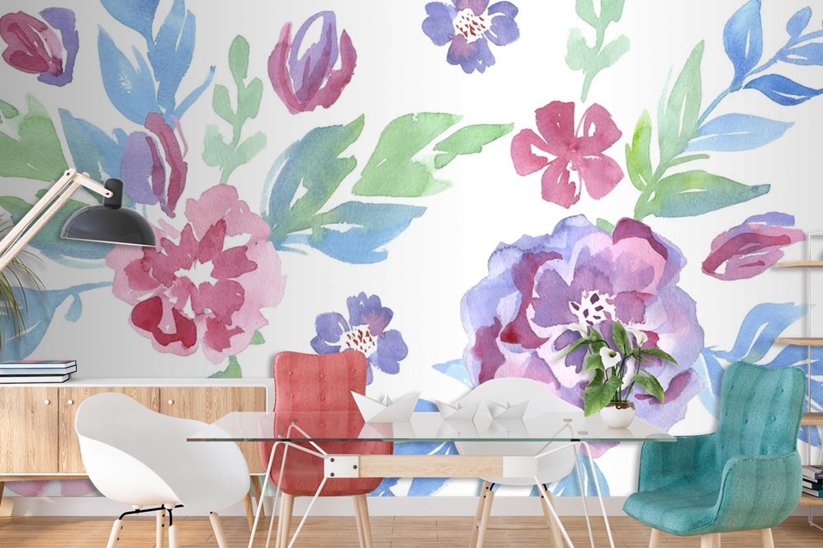 Fashionable Pattern In Watercolor Flowers Wallpaper Mural