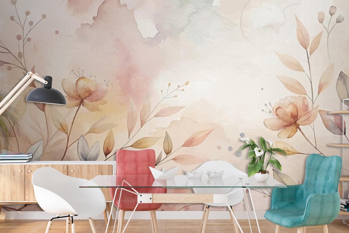 Floral Watercolor Silhouette Background Wallpaper Mural
