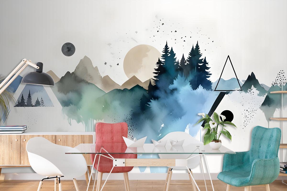 Forest Geometric Pattern Wallpaper Mural