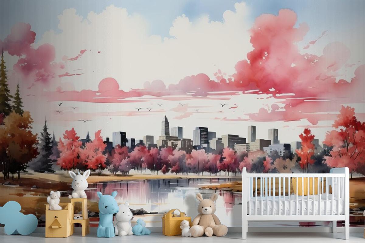 Geometric Land On White Background Wallpaper Mural