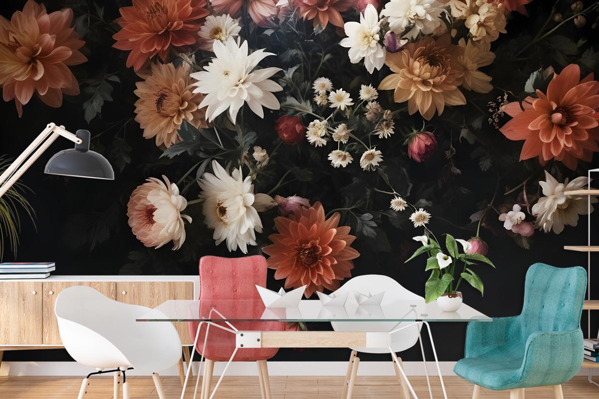 Golden Age Large And Dark Floral Wallpaper Mural