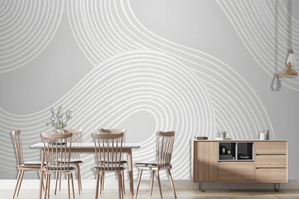 Gray Curvy Lines Modern Zen Garden Wallpaper Mural