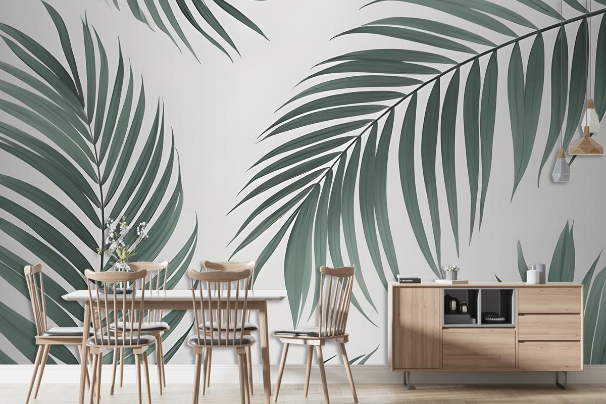 Light Background Palm Leaves Various Shades Green Wallpaper Mural