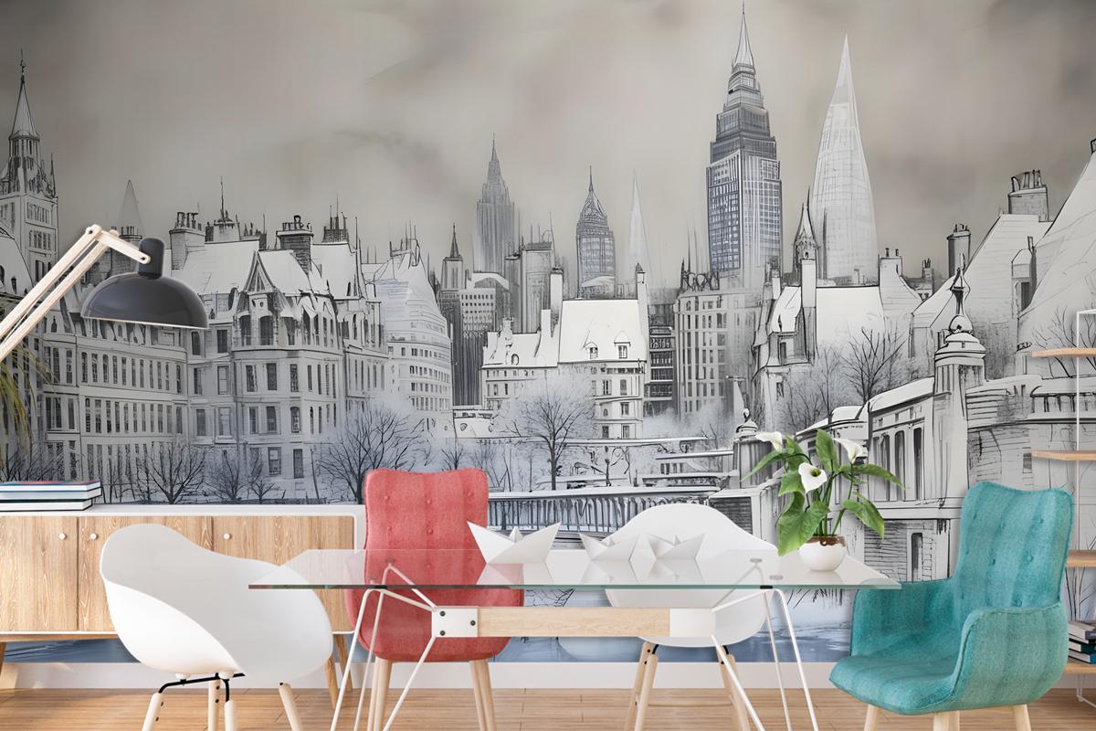 London Charcoal Drawing City Wallpaper Mural