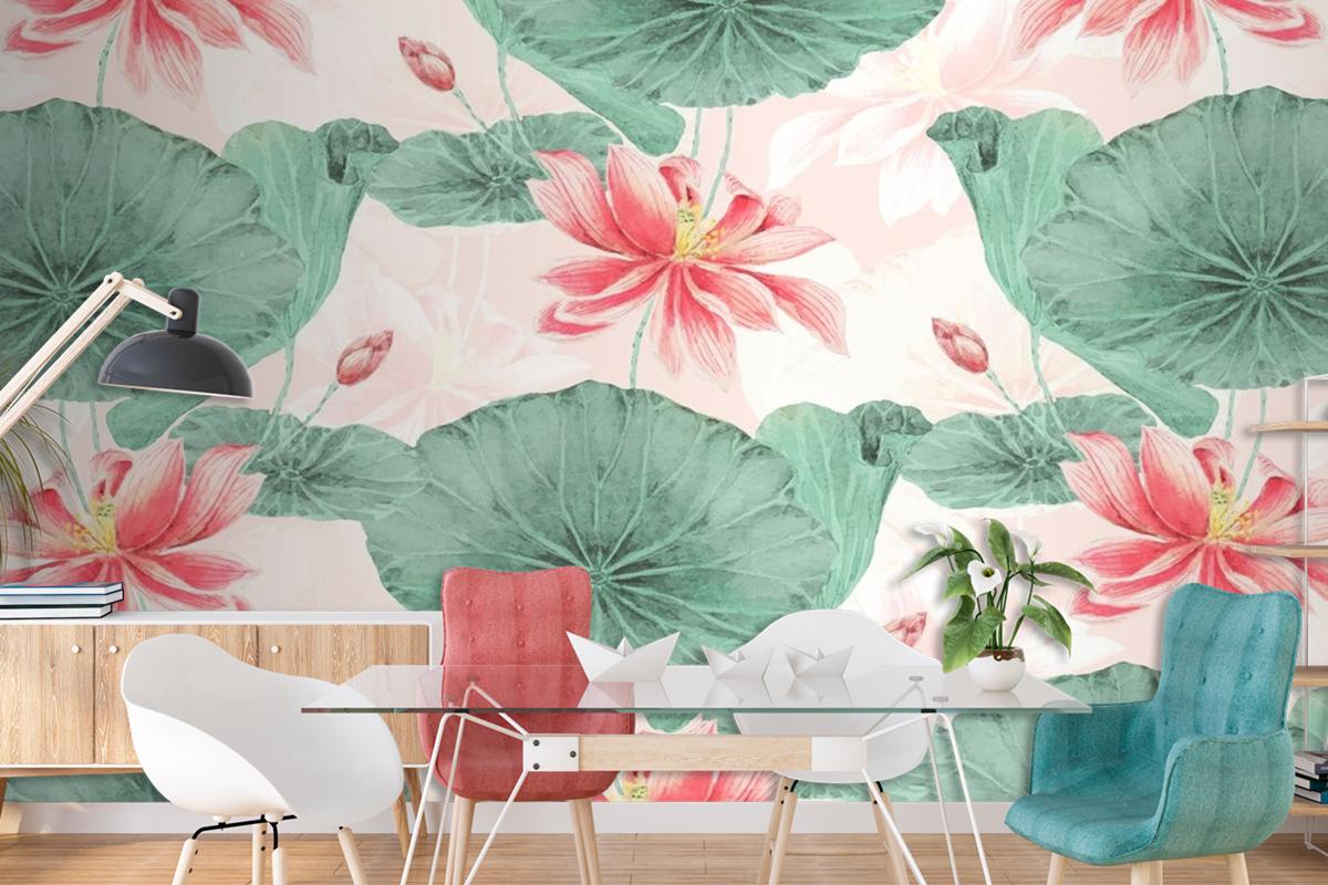 Lotus Pattern Botanical Background Wallpaper Mural