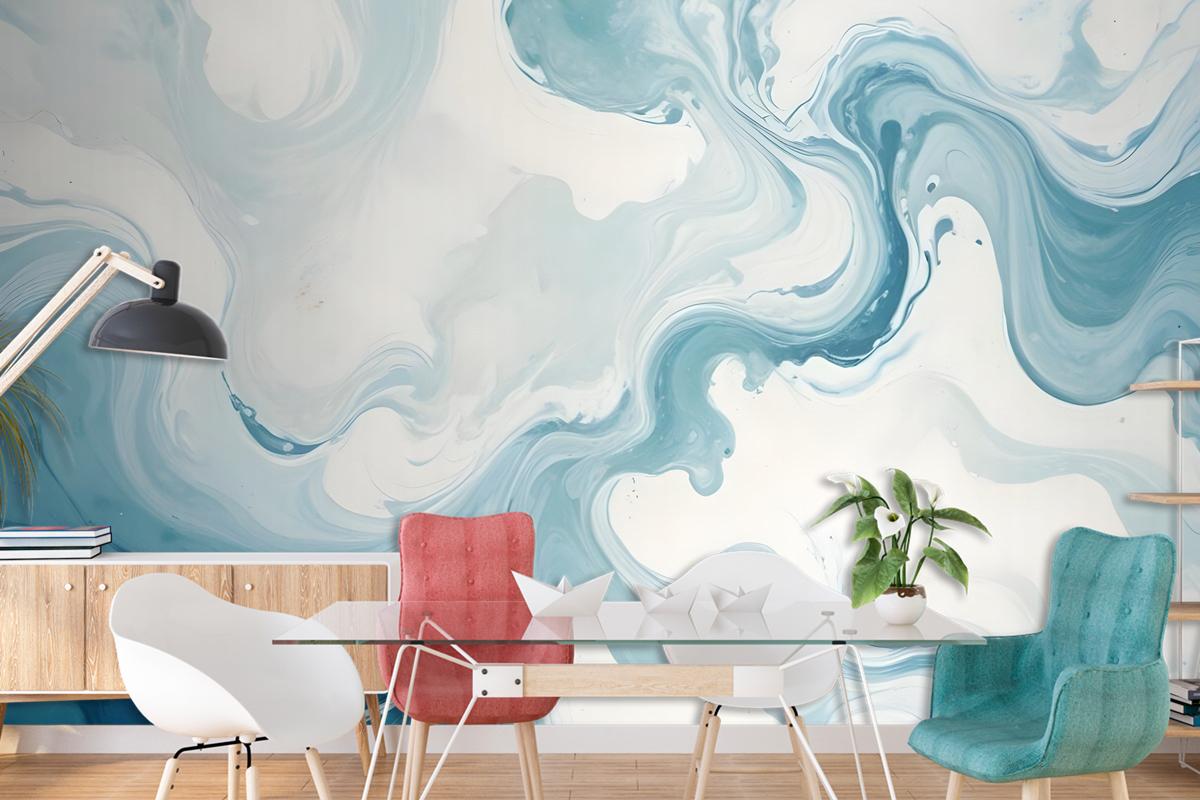 Marble Style Blue Brush Paint Art Wallpaper Mural