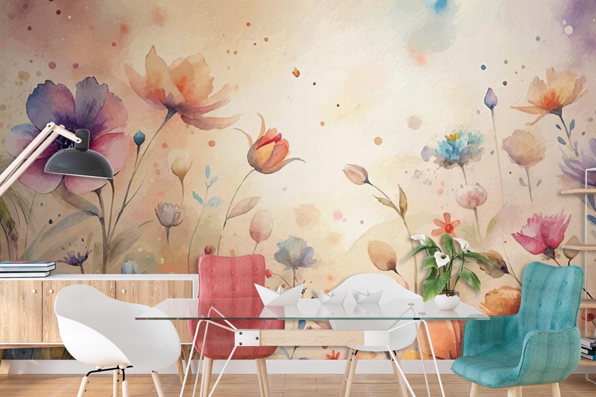 A Minimalist Backdrop Of Beautiful Wildflowers Wallpaper Mural