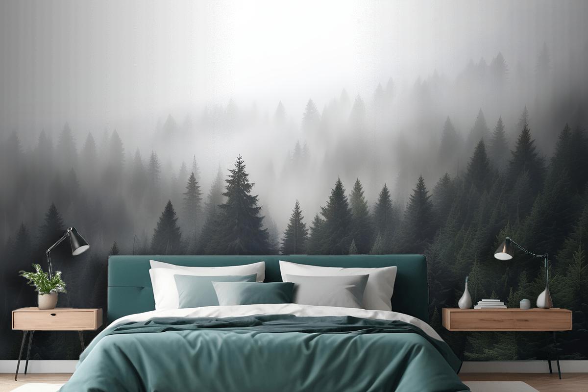 Misty Pine Forest Wallpaper Mural