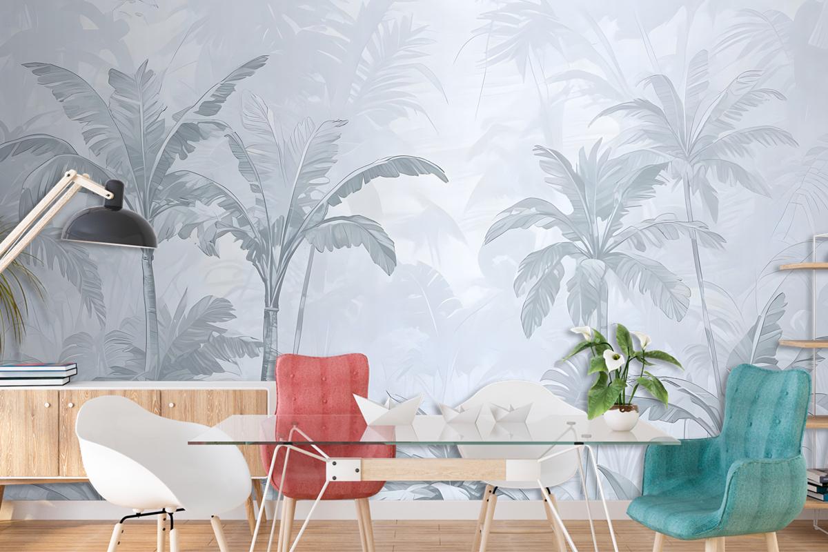 Monochrome Antique Jungle Landscape Wallpaper Mural