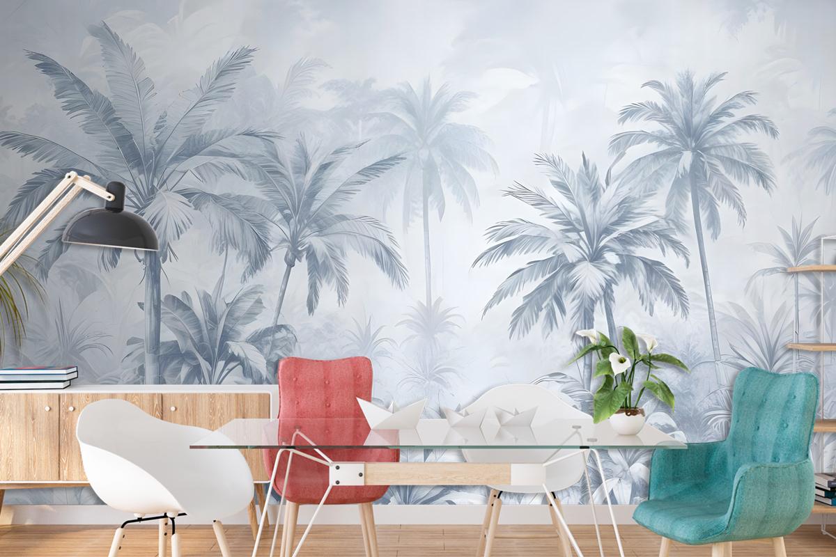 Monochrome Antique Jungle Landscape Wallpaper Mural