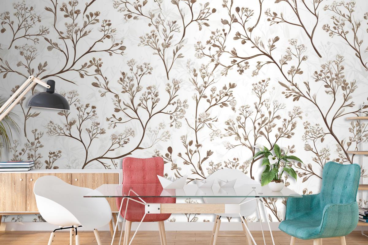 Monochrome Botanical Plants Chinoiserie Wallpaper Mural