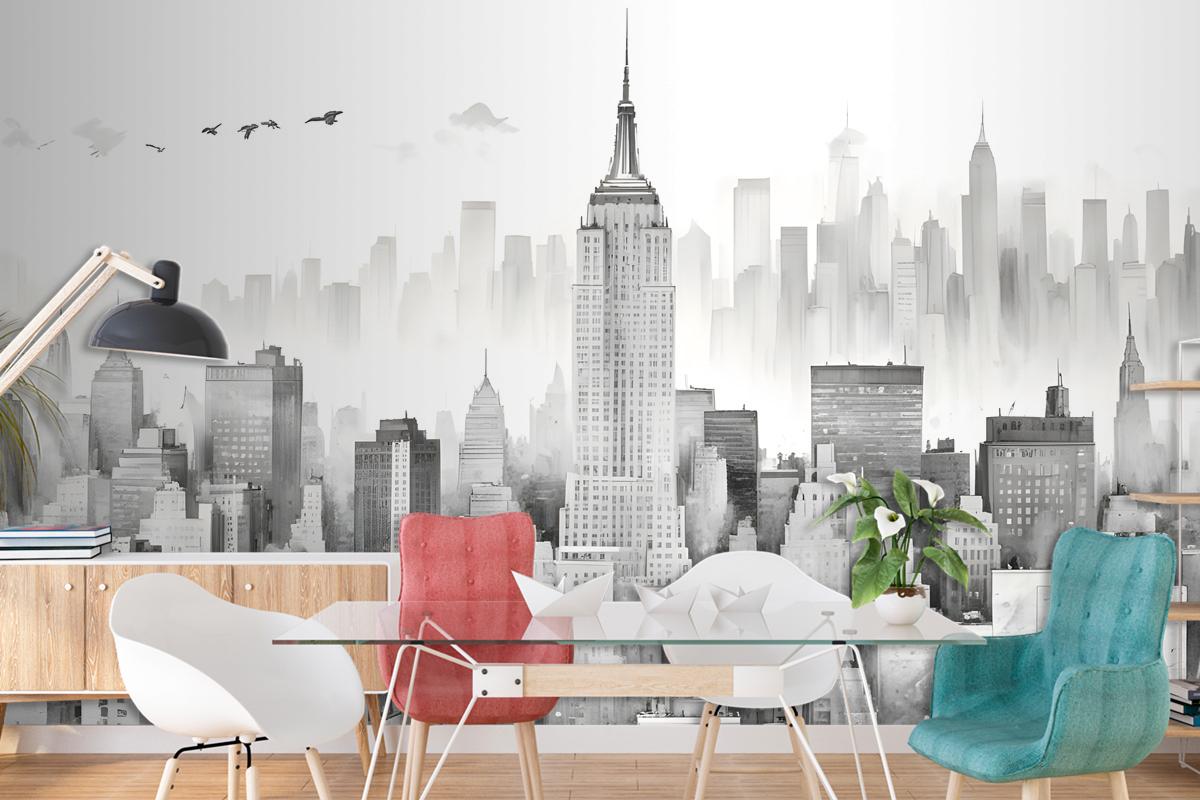 Monochrome Charcoal New York City Black And White Wallpaper Mural
