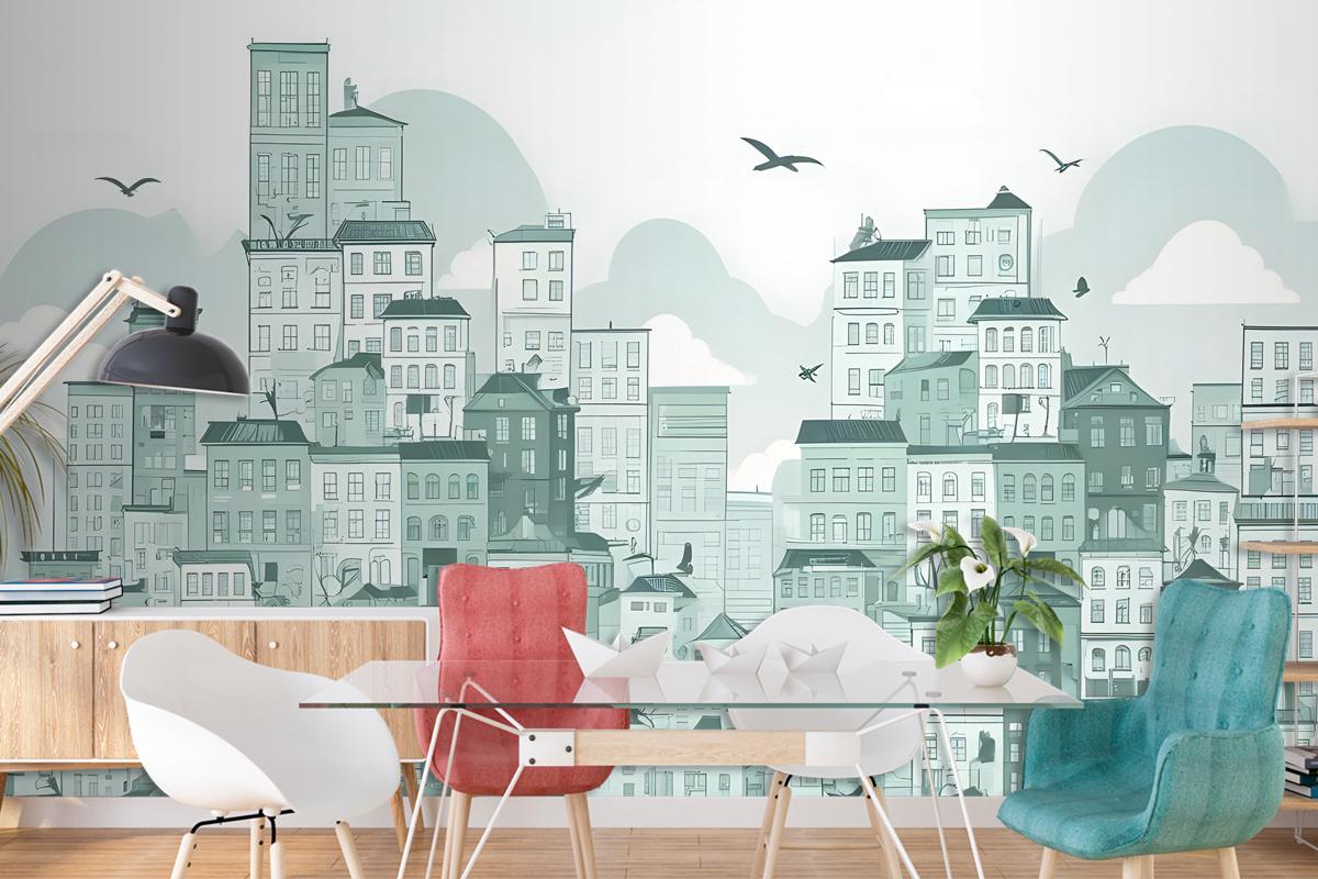 Monochrome City View Wallpaper Mural