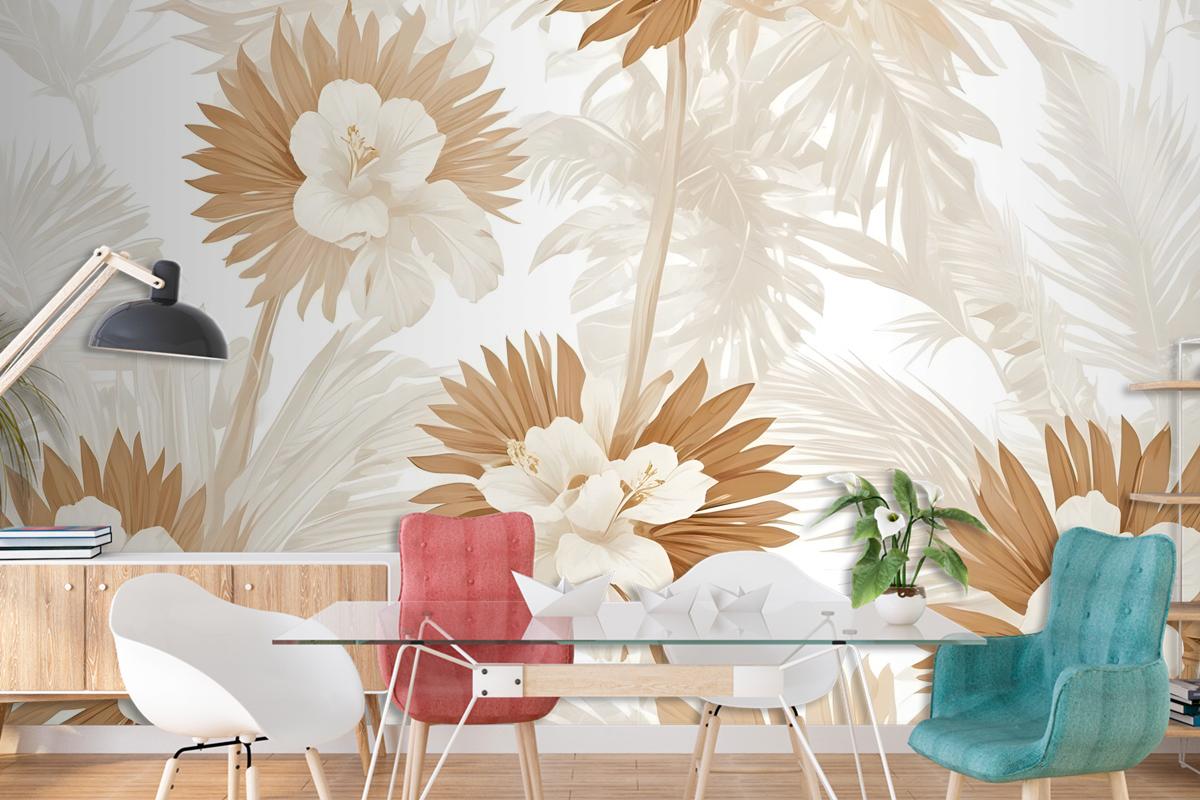Neutral Boho Plants With Palm Leaf Wallpaper Mural