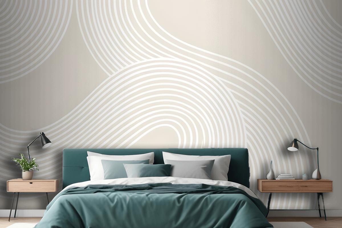 Neutral Curvy Lines Modern Zen Garden Wallpaper Mural