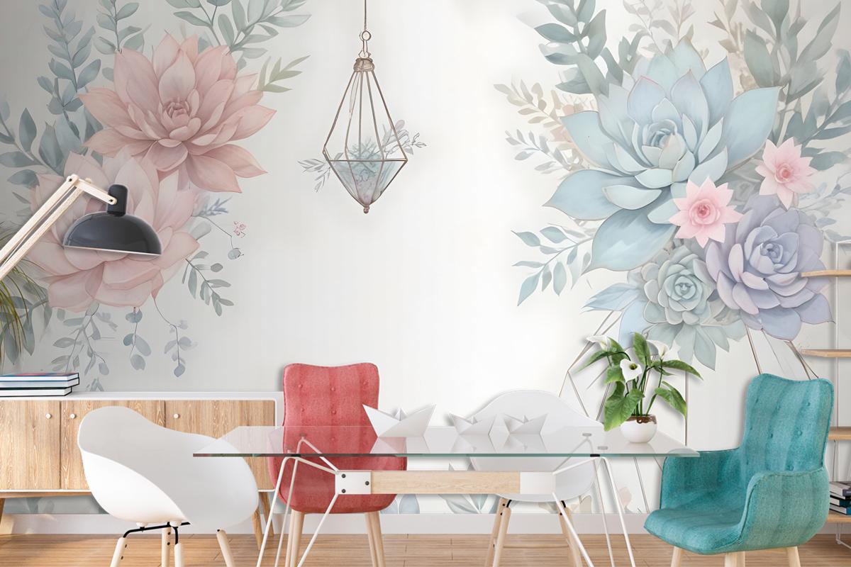 Pink Blue Soft Floral Wallpaper Mural