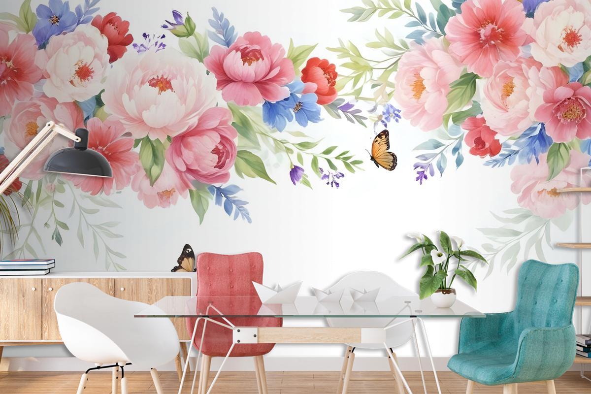Pink Boho Vine Florals Wallpaper Mural