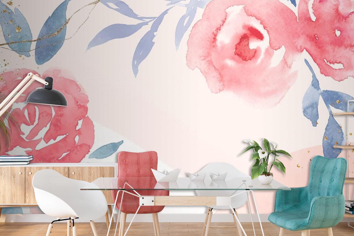 Pink Rose Frame Background Vector Spring Watercolor Wallpaper Mural