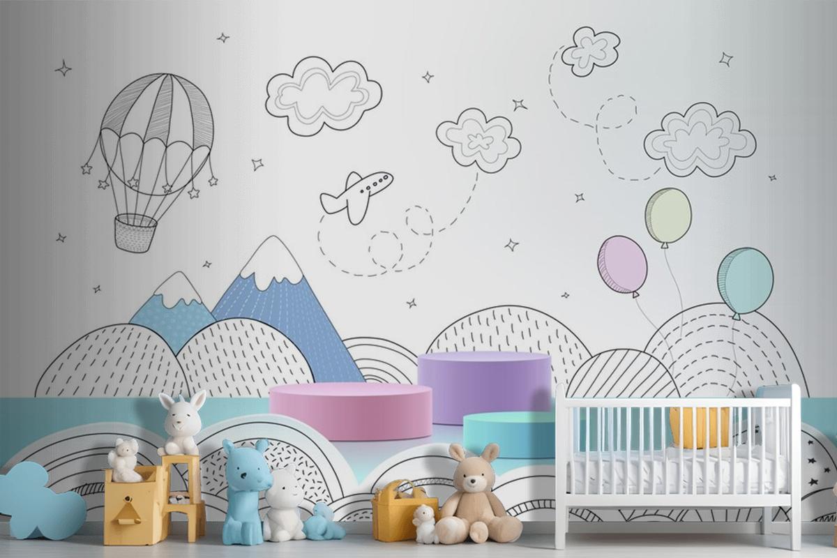 Podium With Hand Drawn Weather Wallpaper Mural