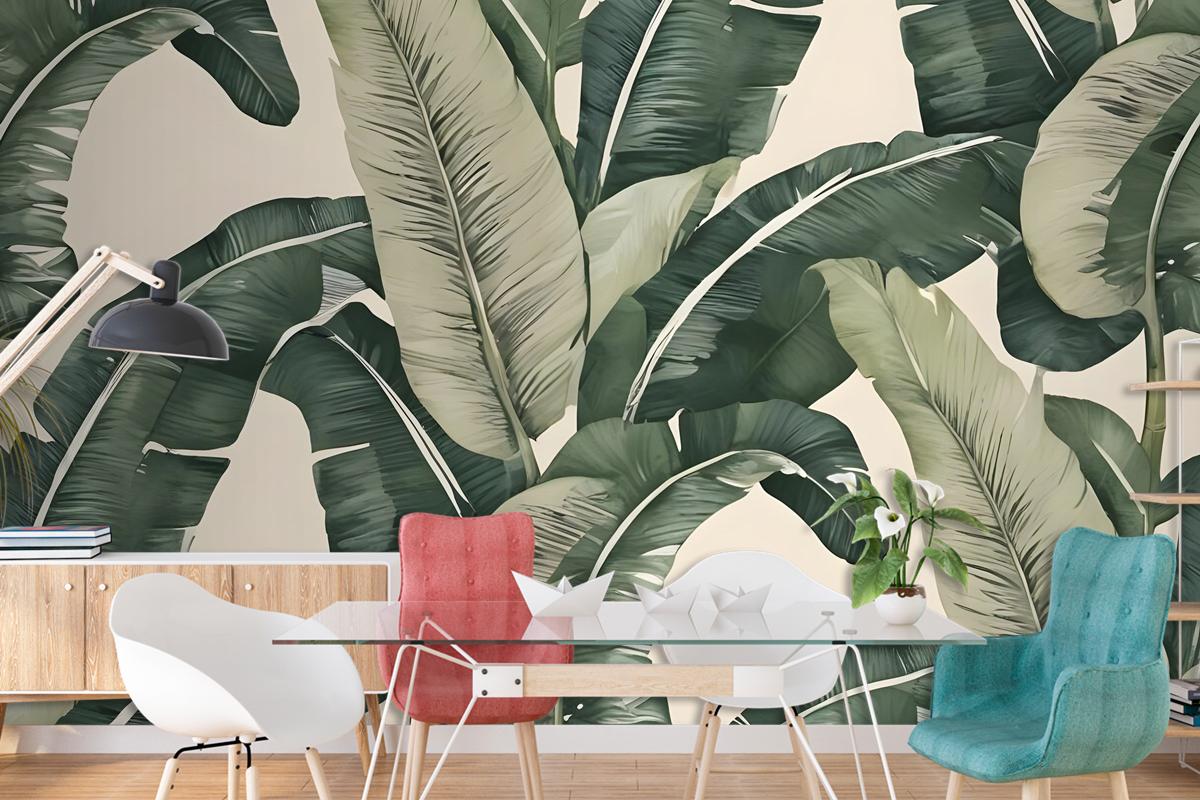 Retro Banana Leaves Pattern Wallpaper Mural