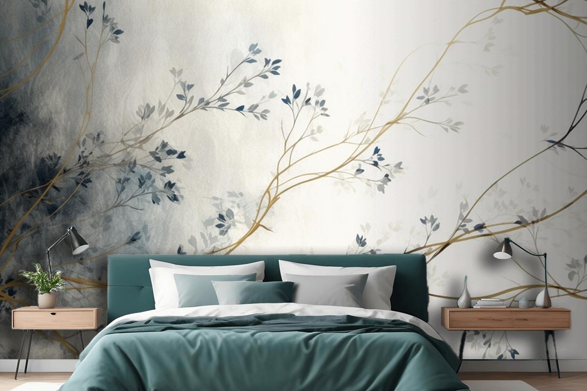Retro Nostalgic Golden Brushstrokes Bedroom Wallpaper Mural