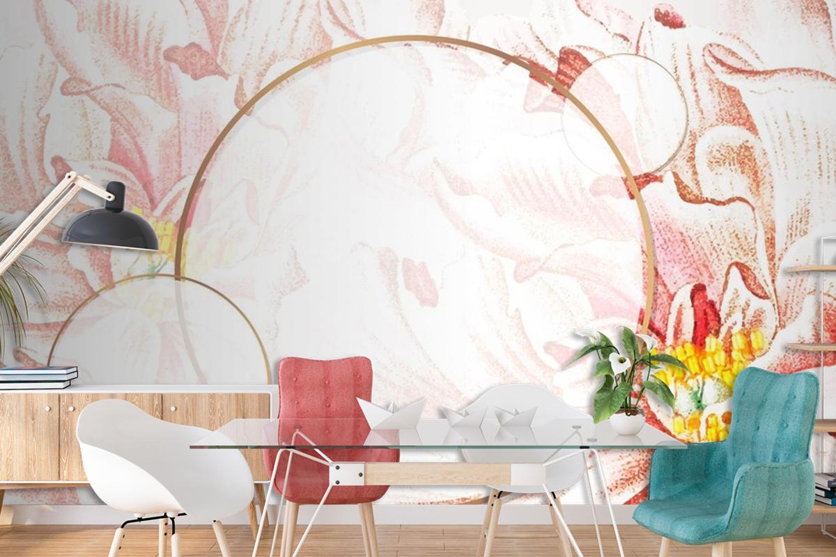 Round Floral Peony Frame Wallpaper Mural