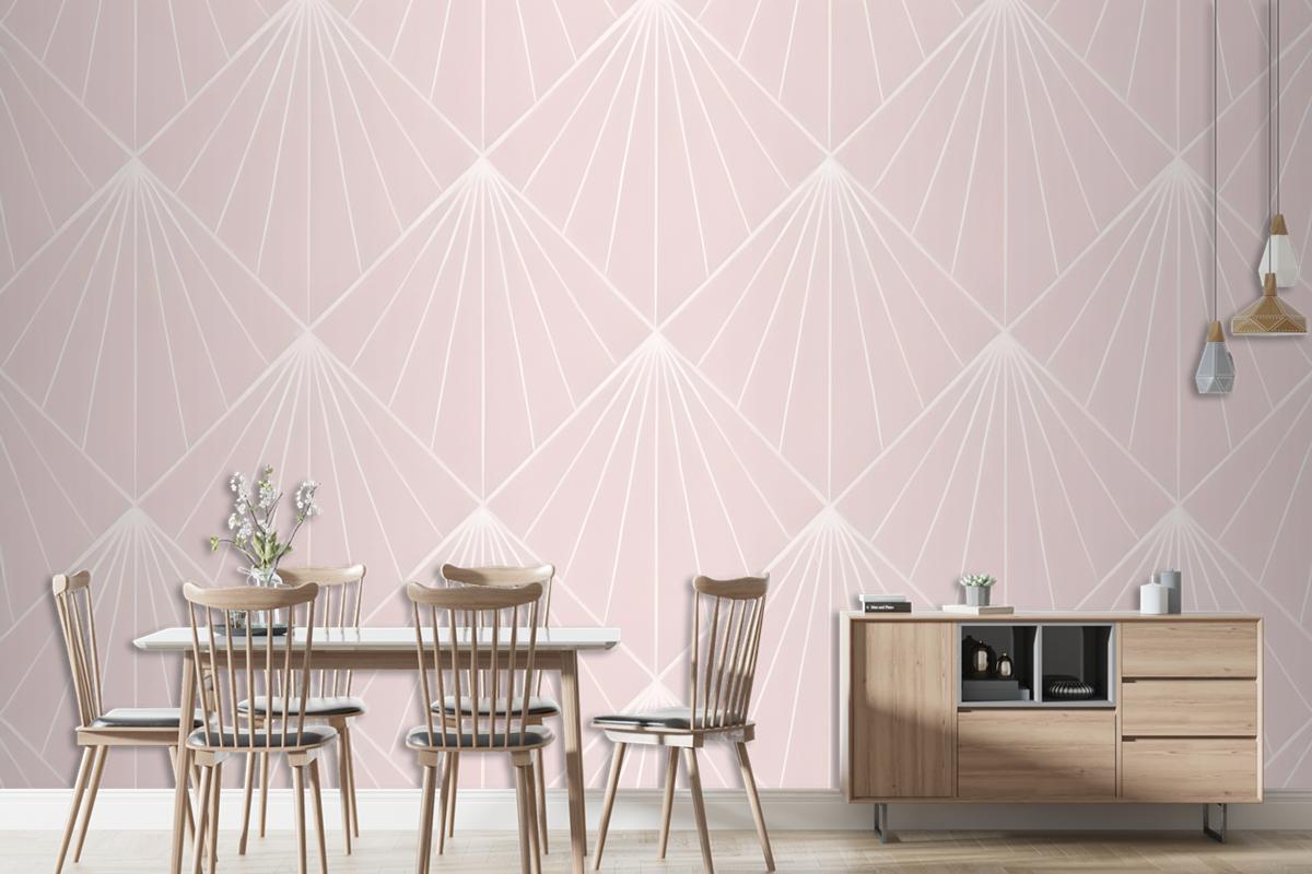 Seamless Geometric Pattern With White Radiating Lines On A Light Pink Wallpaper Mural