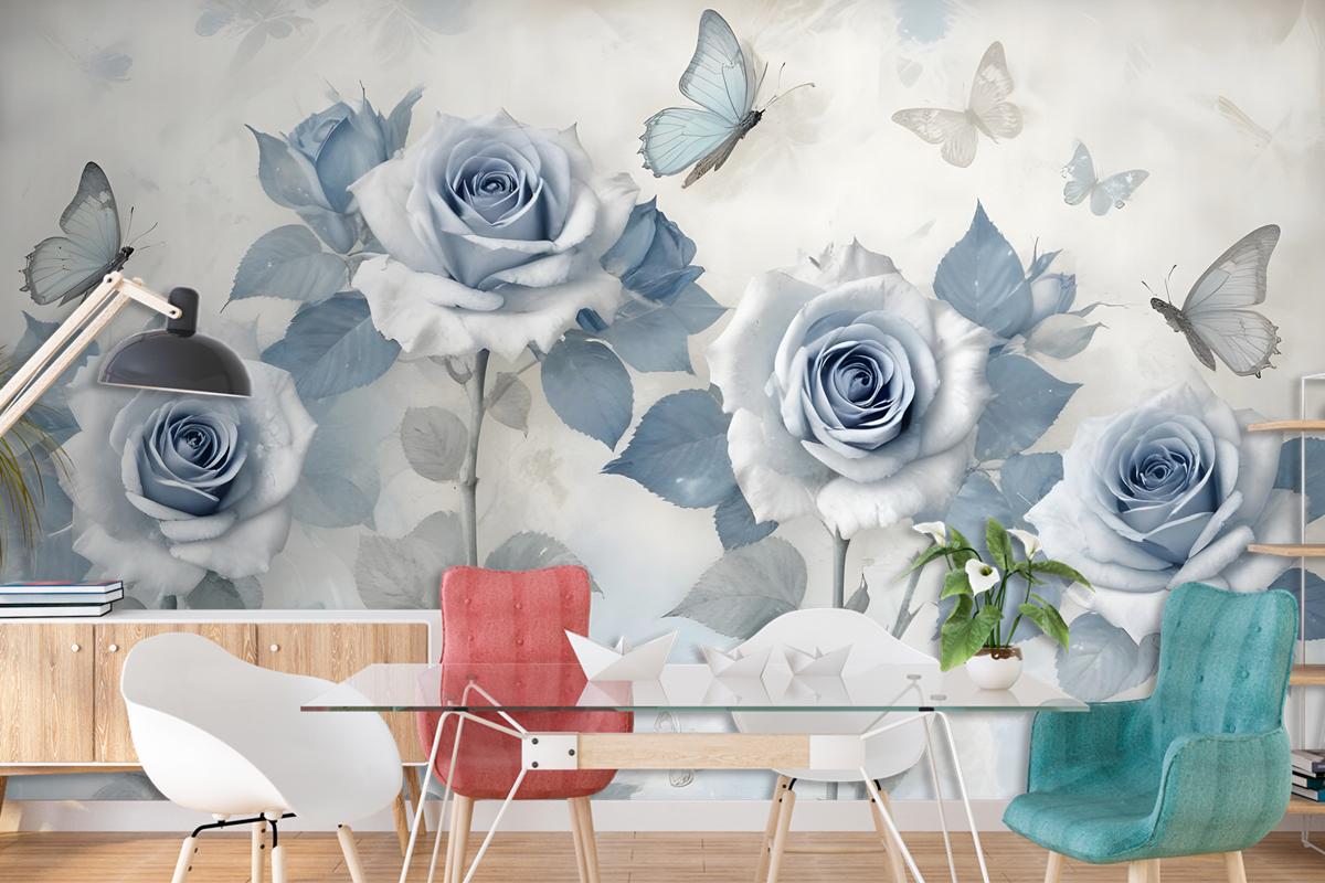 Soft Blue Floral Wallpaper Mural