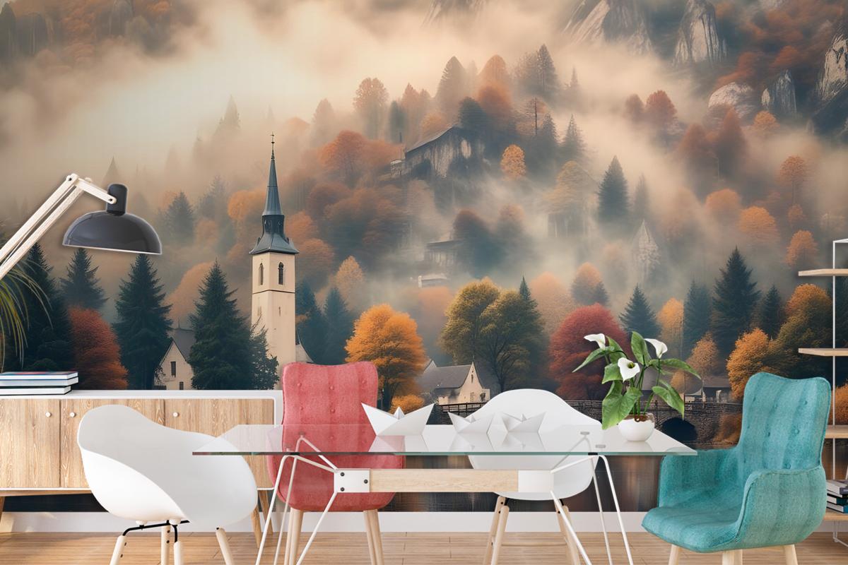 Sunset In Mountain Forest Nature Wallpaper Mural