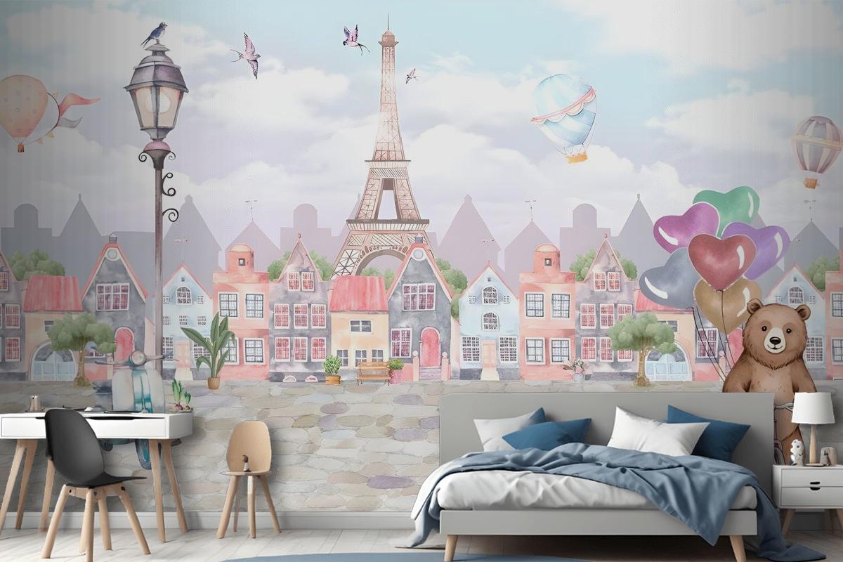 Sweet Teddy Bear in Paris Kids Room Wallpaper Mural